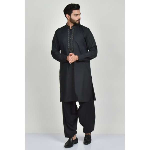 Black Embroidered Mens Kurta Shalwar