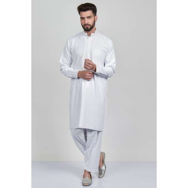 White Pakistani Men’s Readymade Kurta Shalwar