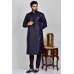 Navy Blue Brocade Design Mens Kurta Pajama