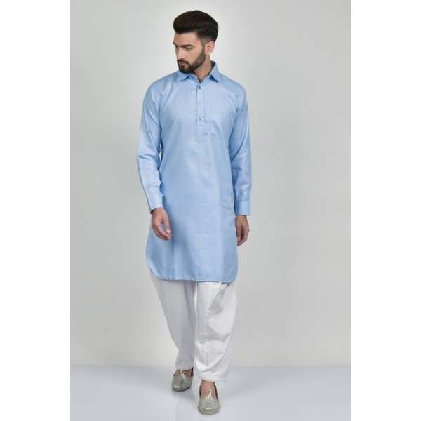 Sky blue & White Pakistani Gents Shalwar Kameez