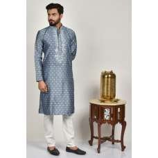 Grey Brocade Style Men Kurta Pajama