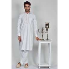 White Embroidered Shalwar Kameez For Men