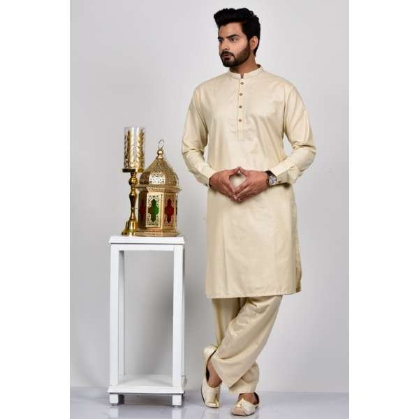 Beige Pakistani Mens Kurta Shalwar Set