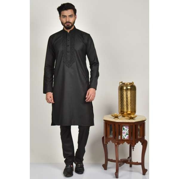 Black Embroidered Menswear Eid Kurta Pajama