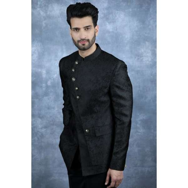 Black Mens Bandgala Formal Wedding Jacket