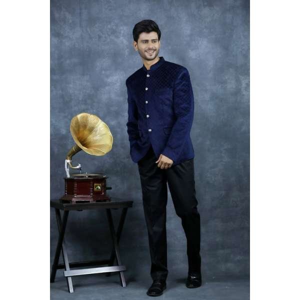 Navy Blue Black Mens Formal Bandgala Jacket Pant Set