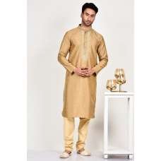 Gold Indian Designer Mens Embroidered Kurta Set