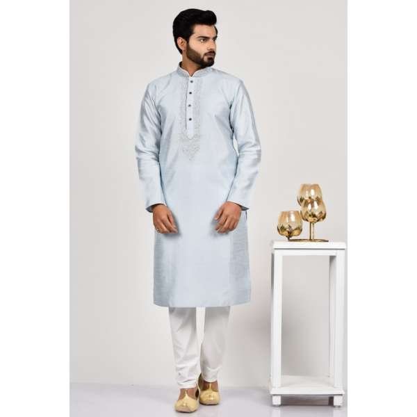 Steel Grey Mens Fancy Embroidered Eid Kurta Pajama
