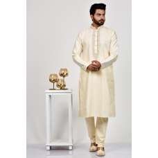 Cream Embroidered Kurta Pajama Indian Mens Ethnic Wear