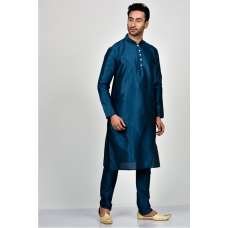 Teal Blue Silk Indian Designer Mens Kurta Pajama