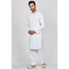 White Embroidered Kurta Pakistani Mens Festive Suit
