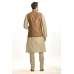GOLD RUST INDIAN WEDDING STYLE BROCADE WAISTCOAT PAJAMA SUIT