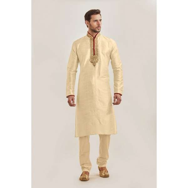 BEIGE PAKISTANI WEDDING READY MADE MENSWEAR DRESS