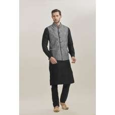 BLACK KURTA AND GREY JACKET STYLISH PAJAMA INDIAN SUIT
