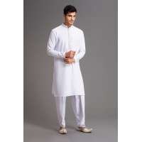 WHITE PATHANI PAKHTON READYMADE PAKISTANI MENS KURTA SALWAR