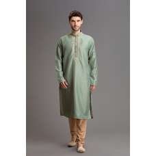GREEN AND BEIGE PUNJABI MENSWEAR KURTA AND CHURIDAR SUIT