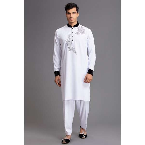 CLASSIC WHITE PAKSITANI MENSWEAR SALWAR KAMEEZ SUIT