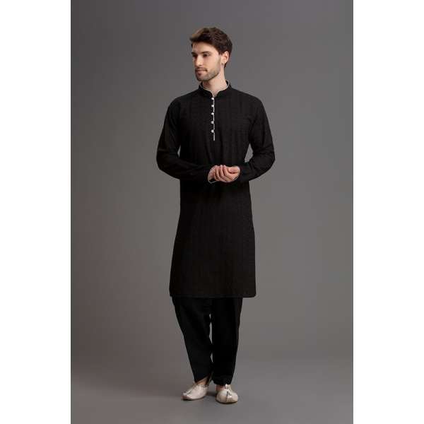 JET BLACK PAKISTANI MEN'S KURTA SHALWAR