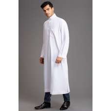 WHITE LONG SLEEVE STITCHED MEN'S THOBE JUBBA