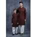 Maroon White Trendy Kurta Shalwar Set for Men