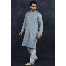 Grey Embroidered Kurta Pajama Men's Eid Suit