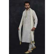 Off White Indian Wedding Kurta Pajama Suit Men's Ethnic Dress