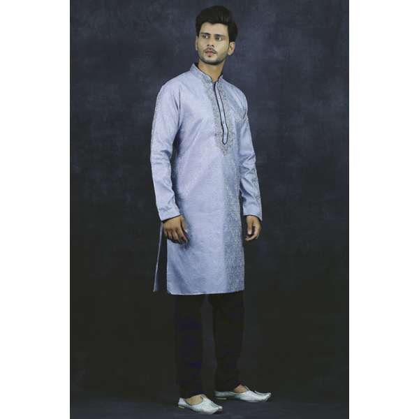 Grey & Navy Blue Pakistani Kurta Readymade Mens Suit