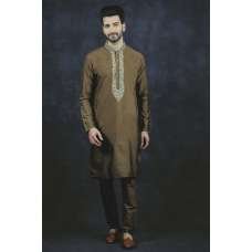 Brown Ethnic Men's Kurta Pajama Indian Readymade Menswear Suit