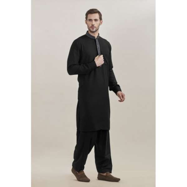 BLACK KURTA AND SHALWAR READY MADE MENSWEAR SUIT