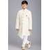WHITE JACQUARD JACKET STYLE KURTA AND PAJAMA YOUNG BOYS EID SUIT