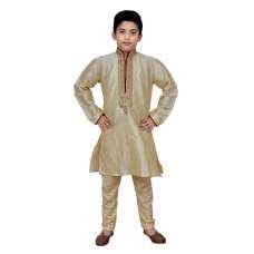 GOLD BEIGE EMBROIDERED KURTA AND PYJAMA BOYS WEAR READY MADE SUIT