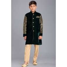 DARK GREEN AND BEIGE BOYS WEAR EID SUIT