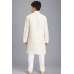 WHITE JACQUARD JACKET STYLE KURTA AND PAJAMA YOUNG BOYS EID SUIT