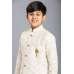 WHITE JACQUARD JACKET STYLE KURTA AND PAJAMA YOUNG BOYS EID SUIT