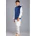 WHITE KURTA SHALWAR & BLUE WAISTCOAT PAKISTANI BOYS WEAR SUIT