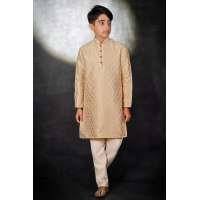 GOLD JACQUARD INDIAN DESIGNER KURTA PAJAMA FOR BOYS
