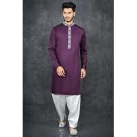 Purple Kurta White Shalwar Mens Party Outfit 