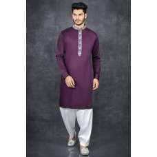 Purple Kurta White Shalwar Mens Party Outfit 