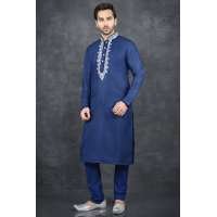 CLASSIC BLUE EMBROIDERED MEN'S KURTA PAJAMA SUIT