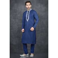 CLASSIC BLUE EMBROIDERED MEN'S KURTA PAJAMA SUIT