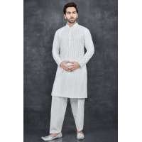 White Chikankari Men's Kurta Shalwar Set