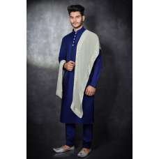 NAVY BLUE MENSWEAR ETHNIC KURTA PAJAMA & STOLE