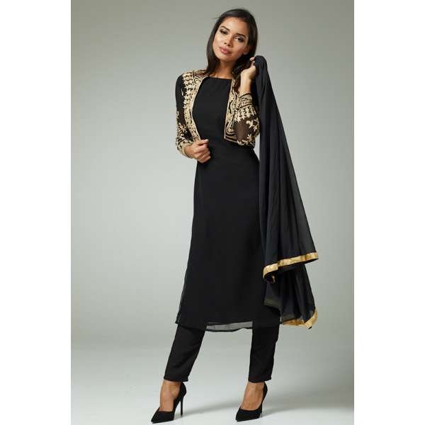 BLACK BEST EID SALWAR SUIT WITH GOLD JACKET 