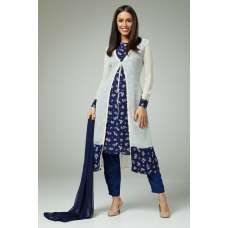 CLASSIC BLUE FLORAL PRINTED JACKET STYLE SALWAR SUIT
