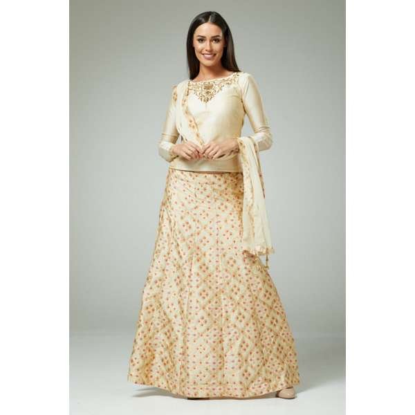 ELEGANT BEIGE EMBROIDERED LEHENGA SET