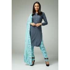 DARK GREY AND SKY BLUE FLORAL PRINTED SALWAR KAMEEZ
