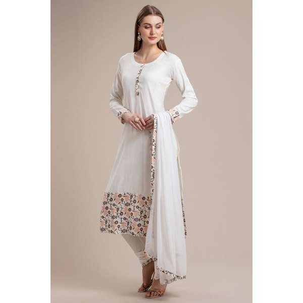 DELICATE WHITE STRAIGHT CUT SALWAR KAMEEZ SUIT