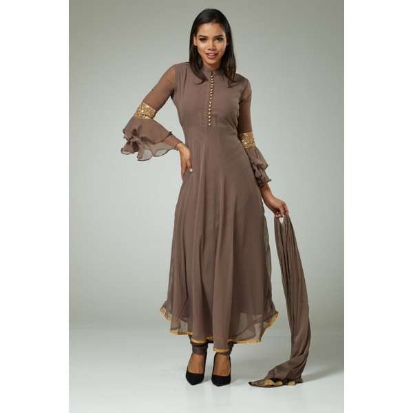 Brown A Line Skater Dress Readymade Suit