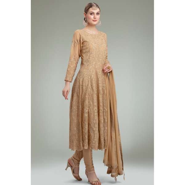 BEIGE BEAUTIFULLY EMBELLISHED WEDDING ANARKALI DRESS