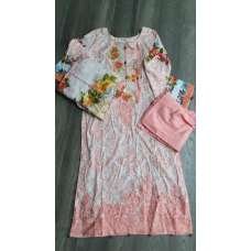 Coral Pink Floral Pakistani Lawn Suit With Floral Shawl Coral Pink Floral Pakistani Lawn Suit With Floral Shawl